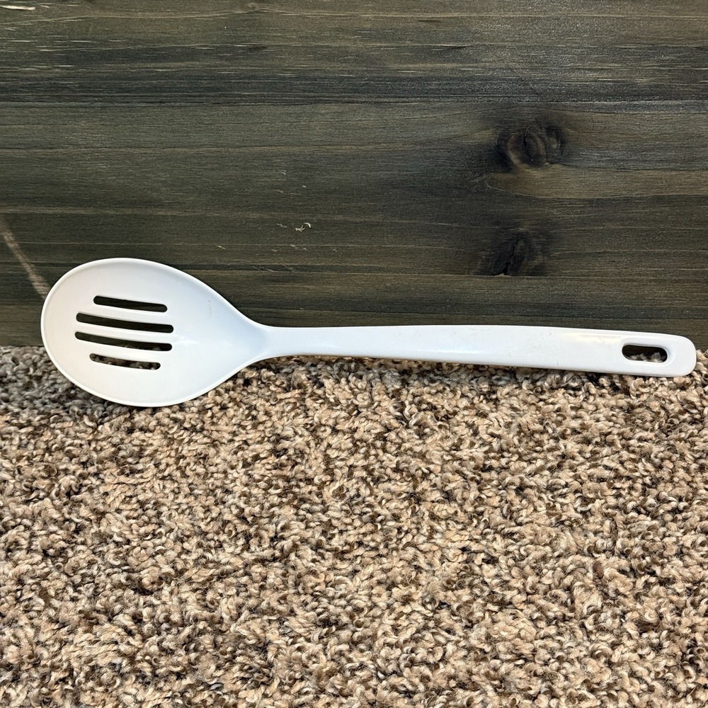 Vintage White Melamine‎ Ware Slotted Serving Spoon Kitchen
